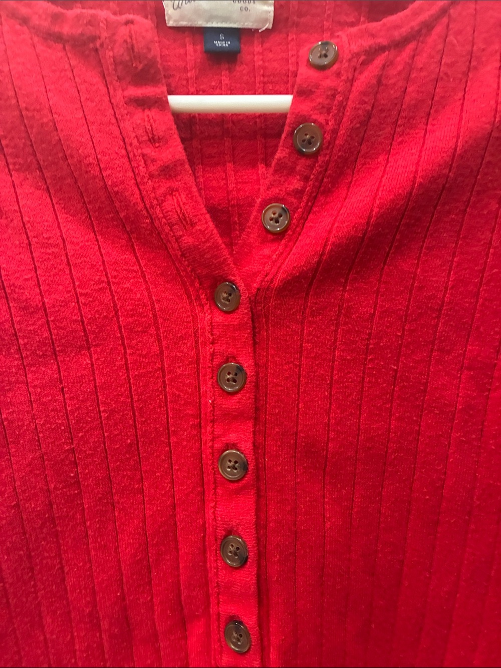 Universal Thread Red Ribbed Henley Long Sleeve Top
